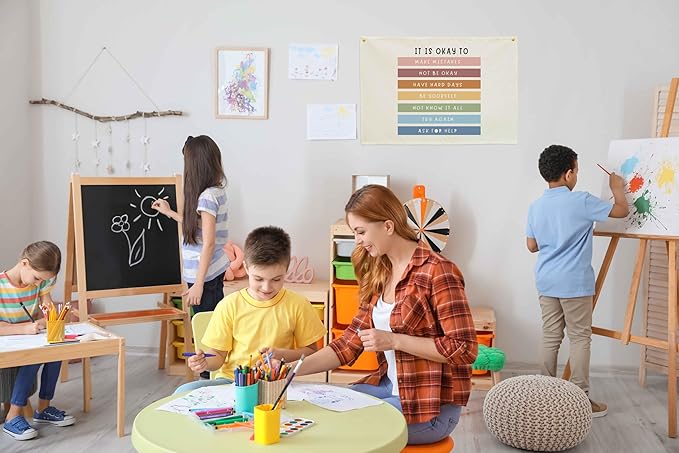 Classroom Wall Banner Decor-Teacher Gift-Inspirational Back to School Wall Art Flag Decor-It is Okay to Make Mistakes-Hanging Canvas Banner for Classroom Reading Corner Homeschool Teacher Office