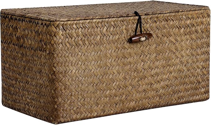 Natural Seagrass Storage Baskets with Lid,Multipurpose Home Organizer Bins Boxes for Shelf Organizer,Decorative Storage Bins