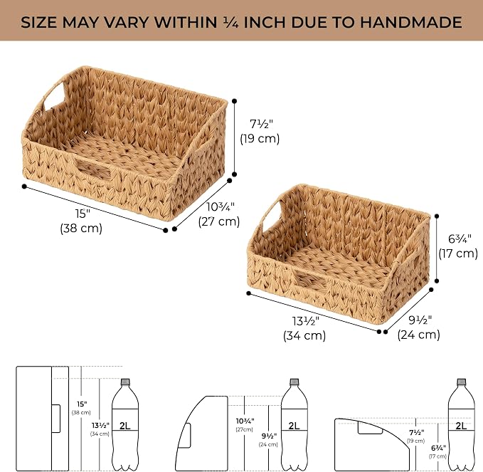 GRANNY SAYS Wicker Storage Basket for Shelves, Wicker Basket with Handles, Trapezoid Woven Baskets for Storage, Decorative Baskets for Home Decor, Natural, 2 Pack
