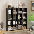 16-Cube Storage Organizer Bookcase, Thick Frame Wood Grain Storage Shelf, Rectangular Cube Open Back Display Unit, 48.8x9.4x48.8 Inches for Living Room, Bedroom, Home Office, Embossed Black