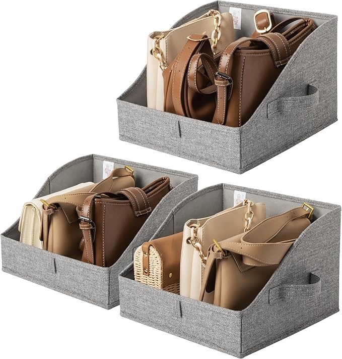GRANNY SAYS Storage Bins for Closet, Trapezoid Storage Bins with Handles, Clothes Storage Bins, Linen Closet Organizers and Storage, Storage Bins for Shelves, Dark Gray, Medium, 3-Pack