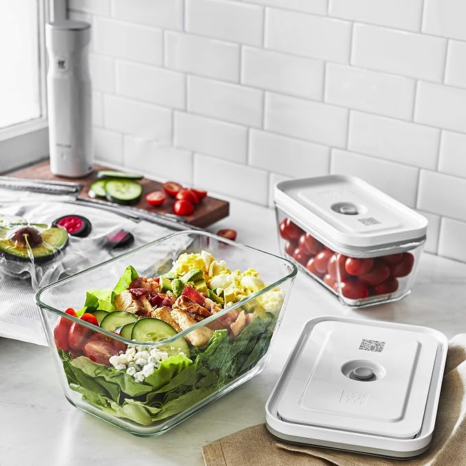 ZWILLING Fresh & Save 7-pc Vacuum Sealer Machine Starter Set, Sous Vide Bags, Meal prep, Airtight Food Storage Containers Glass