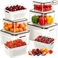 5 Pack Large Fruit Storage Containers for Fridge, Leakproof Produce Containers with Removable Colanders, Dishwasher Safe Fridge Organizers and Storage, Keep Berry, Vegetables Fresh Longer