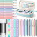 Four Candies 39 PCS Aesthetic School Supplies with Cute Pen Case, 12 Pastel Highlighters, 5 Black Ink Gel Pens, 6 Mechanical Pencils Set for Students Stationary College Essentials (Blue)