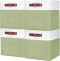 Bagnizer Collapsible Fabric Storage Cubes 11x11 Cube Storage Bins, 4 Pack Closet Baskets Box with Handles for Organizing, Shelf, Toys, Clothes, Home, Office, Nursery (Green&White)