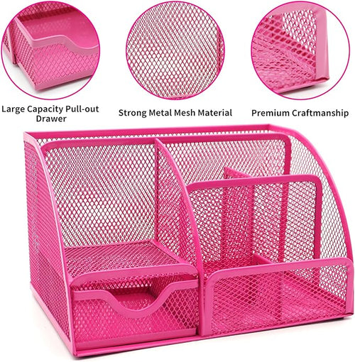 12 in 1 Hot Pink Desk Organizers and Accessories Set, Gifts for Coworkers Women, Office Supplies Stapler Pen Holder Tape Holder Staples Scissors Ruler Staple Remover