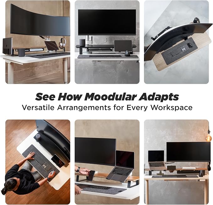 ULTRARM Moodular Wooden Monitor Stand Desk Organizer, Standard 33.4" Walnut | Customizable Organized Workspace, Aluminum Slide Rails, 10 Add-Ons Sold Separately: Storage Drawer, Tablet, Phone & More