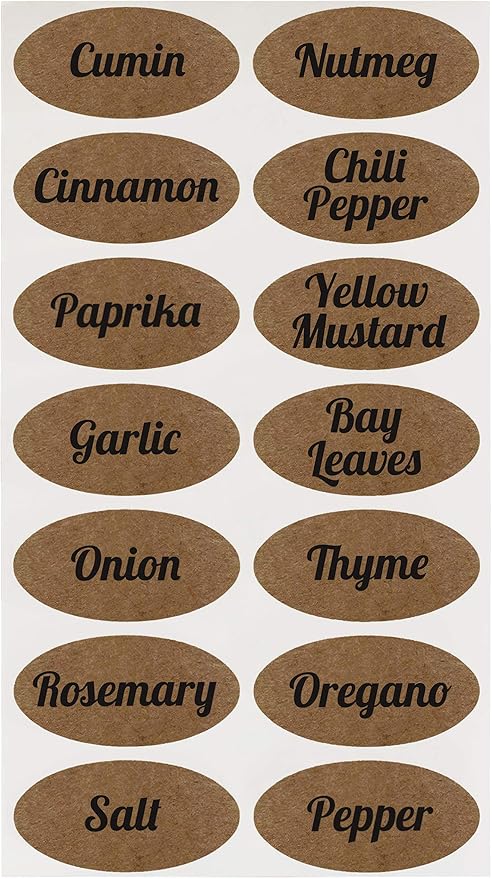 ChromaLabel 1 x 2 Inch Oval Kraft Labels, Imprinted, 112 Stickers per Pack, Assorted Spices (Pack of 2)