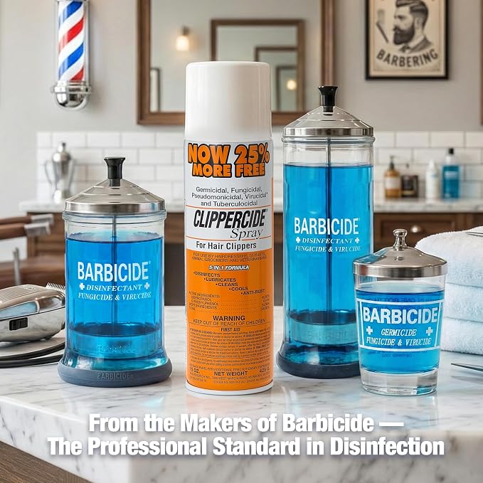 CLIPPERCIDE 5-in-1 Clipper Disinfectant Spray 15oz, 1 Pack | Cleans, Lubricates, Cools, Prevents Rust & Disinfects | Professional Clipper Spray for Barbers, Stylists & Pet Groomers | Made by Barbicide