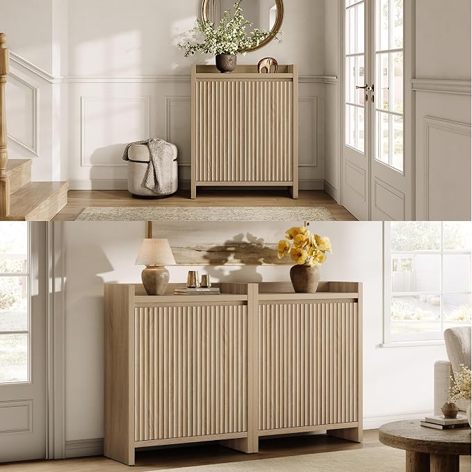 SICOTAS Shoe Cabinet - Fluted Shoe Storage Cabinet for Entryway, 72-Pair Shoes Organizer with Doors & Adjustable Shelves, 3 Pieces Large Shoes Rack Entrance Storage Cabinet for Hallway, Living Room