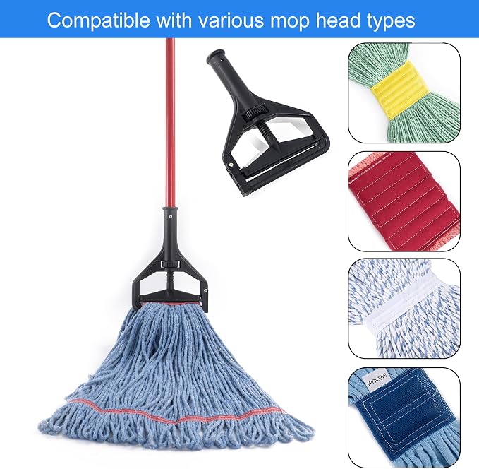 Matthew 2Pcs Commercial Mop Head Clamps for Screw Plastic Mop Heads,Quick Change Head Mop Handle,Heavy Duty Mop Head Replacement Holder Change Handle -Commercial Gripper Mop Wet Mop Handle (Black)