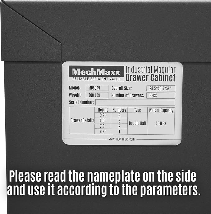 MechMaxx Heavy Duty Modular Drawer Cabinet – 9 Drawer Tool Storage Organizer, Steel Construction, 59" W x 28.5" D x 28.5" H，Model MD59A9