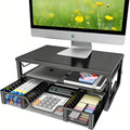Simple Trending Desk Organizer and Accessories, 2-Tier Computer Monitor Stand Riser with Drawer, Office Desk Accessories & Workspace, Laptop & Printer Stand for Desktop, Black