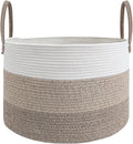 JMvicyroam 115L Extra Large Machine Washable Cotton Rope Blanket Basket | Collapsible laundry hamper, Reinforced handles, For blankets,pillows,toys and clothes, Living room and bedroom,White&BrownMix
