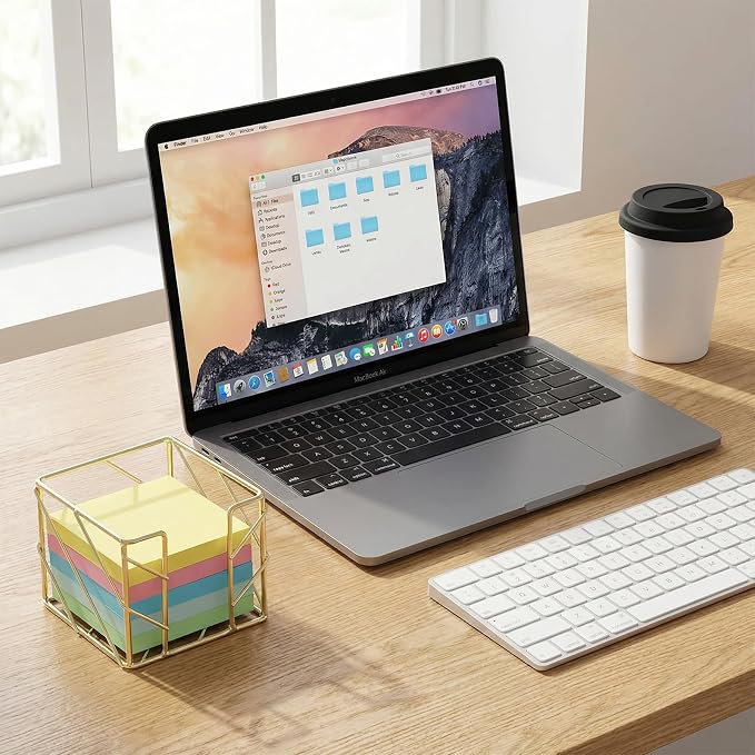 Sticky Note Holder 3.8x3.8 Inches, Gold Desk Accessories | Functional Stylish Metal Notepads Memo Sticky Note Dispenser, Mesh Cube Gold Desk Organizer for Home School Office Supplies