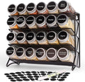 DIDITIME Spice Rack Organizer with 24 Glass Jars and 60 Labels, 4-Tier Seasoning Organizer for Cabinet, Countertop, Pantry or Wall Mount, Rust-Resistant Carbon Steel Spice Jar Set with Marker