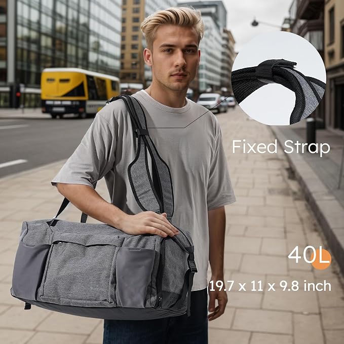 Gym Bag for Men with Shoes Compartment and Wet Pocket Convertible Duffle Bag and Gym Backpack Waterproof Sports Bags for Men with 2 Bottle Holders Multipurpose Weekender Overnight Bag - Grey