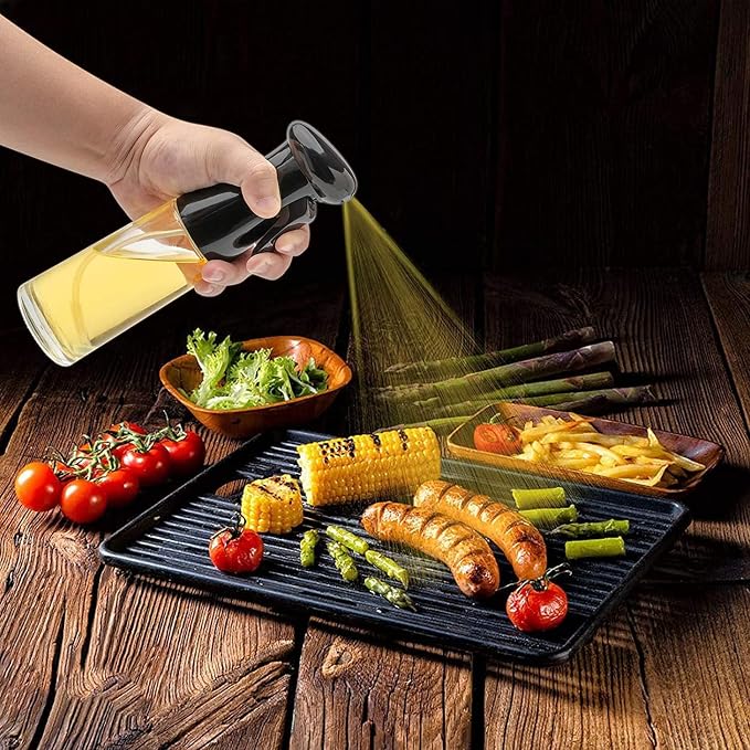 Olive Oil Sprayer for Cooking , 200ml Glass Oil Dispenser Bottle Spray Mister , Refillable Food Grade Oil Vinegar Spritzer Sprayer Bottles for Kitchen, Air Fryer, Salad, Baking,Gifts for Mom Dad