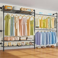 Timate F2 Pro Expandable Wall Mounted Clothes Rack Industrial Pipe Clothing Rack for Hanging Clothes, Heavy Duty Clothes Rack with Shelves, Garment Rack Wall Closet System, Black Pipe Closet Kit