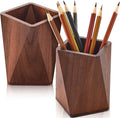 Henoyso 2 Pcs Wood Pen Pencil Holder Geometric Pencil Cup Stand Makeup Organizer for Pen Holder Desk Home Office Adults(Black Walnut)