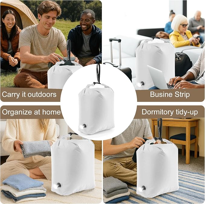 Travel Laundry Bag, Pump Free Vacuum Compression Dirty Clothes Bag Reusable Wet Dry Bags Large Capacity Space Saver Bags Camp Washable Clothes Organizer for Sports Dorm Laundromat (1 Pcs)(White, M)