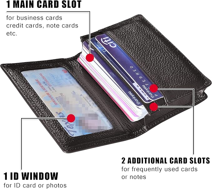 Genuine Leather Business Card Holder Name Card Case Credit Card Wallet with ID Window RFID Blocking (Coffee)