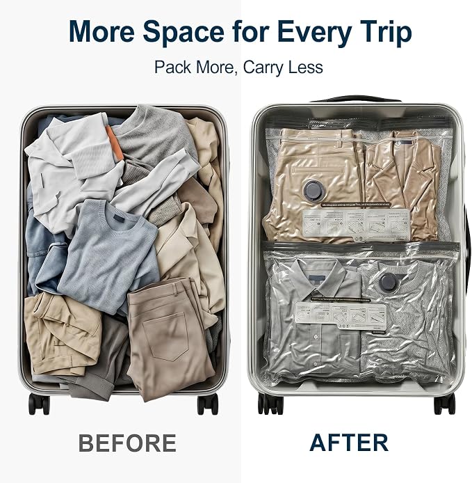 Travel Vacuum Storage Bags with Electric Pump, Airtight Space Saver Vacuum Seal Bags for Clothes and Luggage Packing, Small Medium Large Compression Bags for Blankets, 12 Pack
