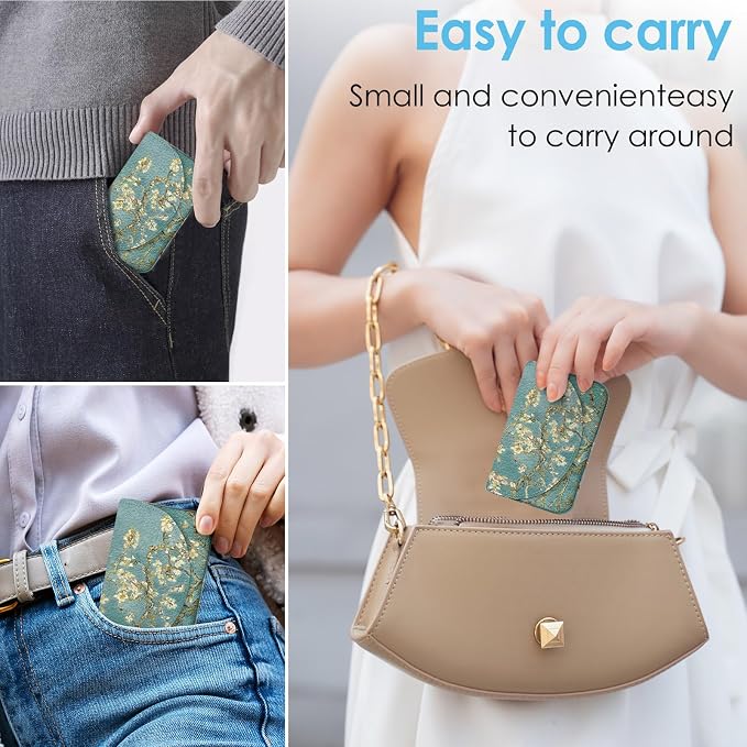 Business Card Holder，PU Leather Business Card Case Color Printing Pattern Card Holder Wallet，Pockets Magnetic Credit Card Holders for Men and Women，Green Tree
