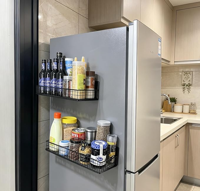 Bruda 2 Pack Large Magnetic Shelves Spice Rack Organizer for Washing Machine, Fridge, Refrigerator, Oven, Coffee Maker, Metal Peg Board 009