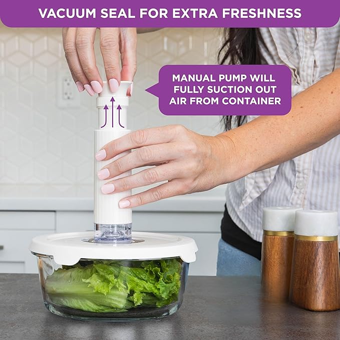 HOLDN’ STORAGE Vacuum Food Storage Containers, Set of 6 Glass Containers & Manual Pump, Keep Food Fresh Longer, BPA-Free Glass, Leak-Proof, Ideal for Meal Prep, Marinating
