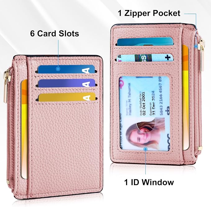 Tipmile Womens Credit Card Holder Wallet, Small Slim RFID Blocking Sleeve | Mini Tiny Cute ID Case, Minimalist Zipper Pocket Wallet, Thin Coin Purse, Mothers Gift