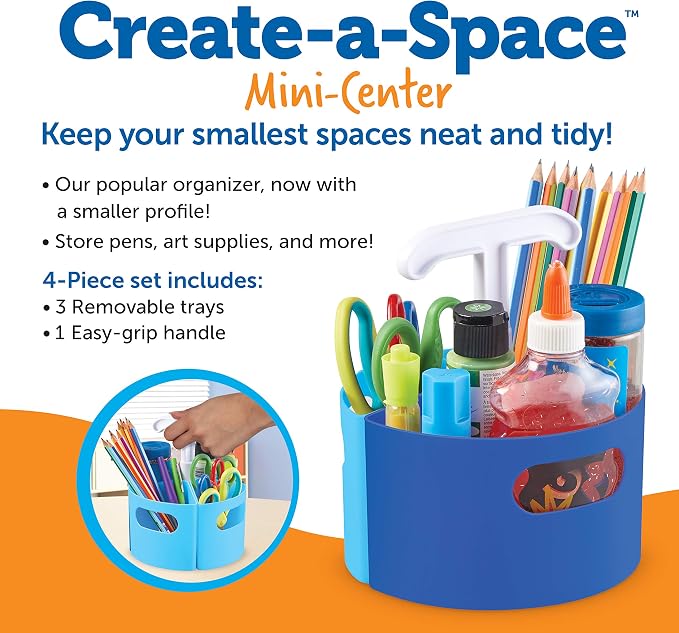 Learning Resources Create-a-Space Storage Mini Center Blue - Desk Caddy Organizer for Kids, Art Supplies Classroom Organizer, Homeschool Supply Organizers and Classroom Storage, Marker Holder | Desk Caddy Organizer for Kids, Art Supplies Classroom Orga...
