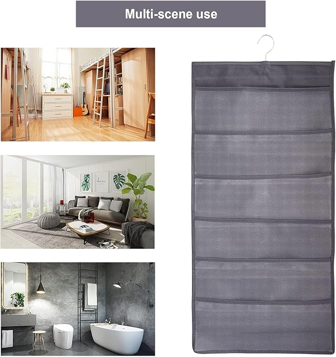 Hanging Mesh Pockets Dual-Sided Closet Organizer for Underwear,Bra,Socks,Accessories with Hanger,Total 24 Pockets Grey