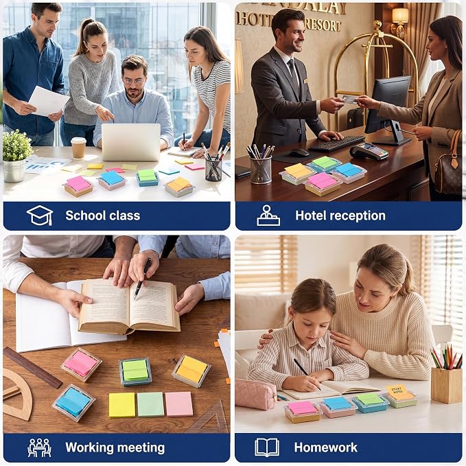 Junkin 4 Pcs Pop up Sticky Note Dispenser 3 x 3 Inch Sticky Note Holder with Transparent Top Colorful Base for School Office Home Store Desk Supplies (Mixed Colors)