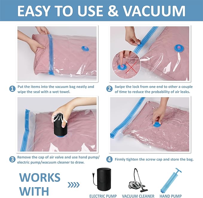 24 Vacuum Storage Bags with Electric Pump, 80% Space Saver Bags Vacuum Sealer for Clothes, Clothing, Comforters, Pillows, Towel, Blanket Storage, Bedding