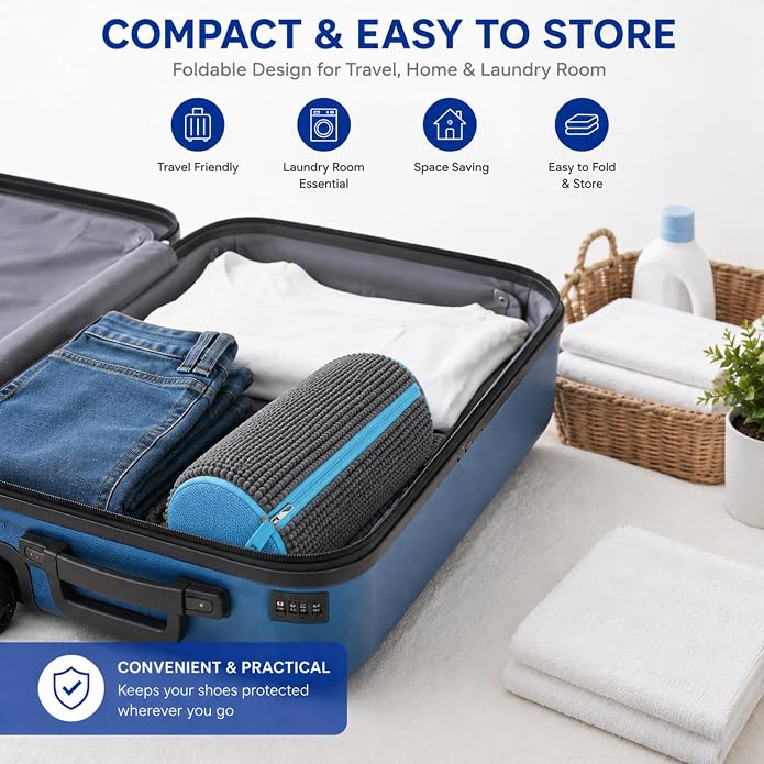 GEWON Shoe Washing Machine Bag for Wash & Dry, 4-in-1 Kit 2 Chenille Sneaker Laundry Bags + 2 Dust Bags, Self-Locking Zipper