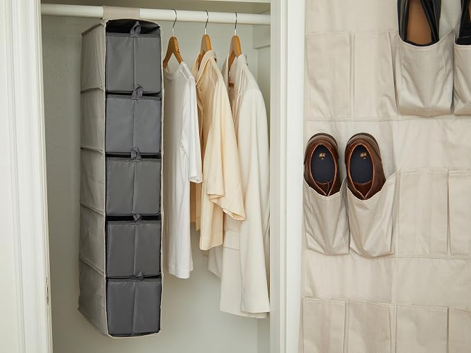 Covermates Keepsakes Hanging Shoe Organizer Set - Heavy Duty Material, Sturdy Interior Shelves, Includes Trays with Dividers - Closet Storage, Beige Heather