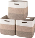 OIAHOMY 13 Inch Cube Storage Bins, 3-Pack Cotton Rope Woven Baskets for Organizing, Insert Storage Baskets for Shelves, Baby Nursery, Closet Organizer, 13 * 13 * 12.6IN, Gradient Brown