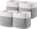 UBBCARE Set of 4 Storage Basket-13 X 13 X 13 in, Cotton Rope Basket for Shelves, Toys, Book, Cube Storage Bins with Handles, Woven Storage Basket for Organizing, White/Grey
