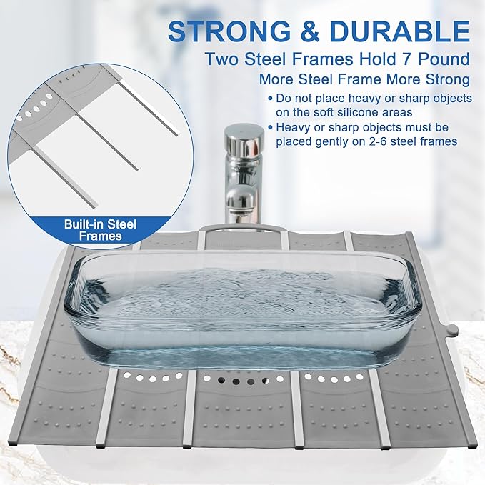 Mofason Large Bathroom Sink Makeup Mat Space Saver,Silicone Makeup Organizer Cover for Over Countertop,Small Bathroom Must Haves Accessories Rv Camper Travel Foldable Gadgets-Pearl