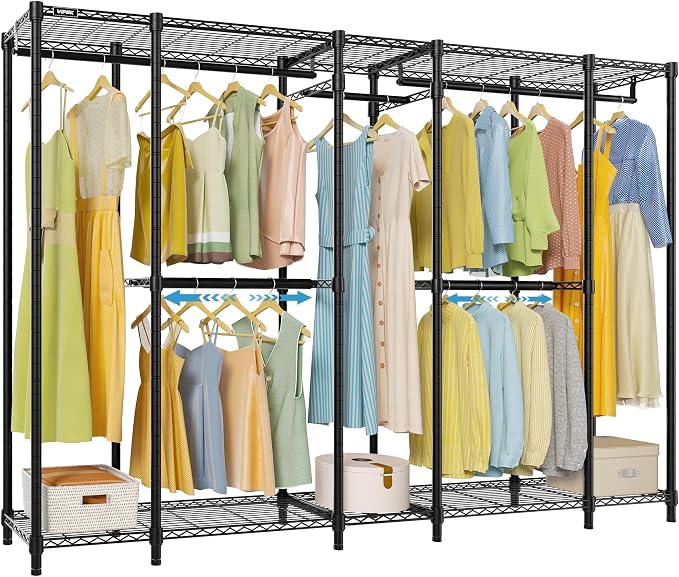 VIPEK V50 Basic Expandable Clothes Rack, Heavy Duty Closet System, Black | Freestanding, 5 Hanging Rods (2 Extendable), 6 Wire Shelves, for Bedroom or Walk-In/Reach-In Closet Storage, 1200 lb Capacity