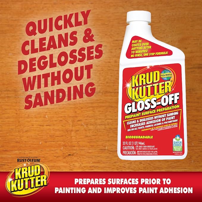 Krud Kutter Gloss-Off Prepaint Surface Preparation Cleaner, 32 oz, No Sanding Liquid Deglosser for Cabinets, Trim, Doors and Furniture, Removes Dirt Grease and Gloss for Paint Adhesion
