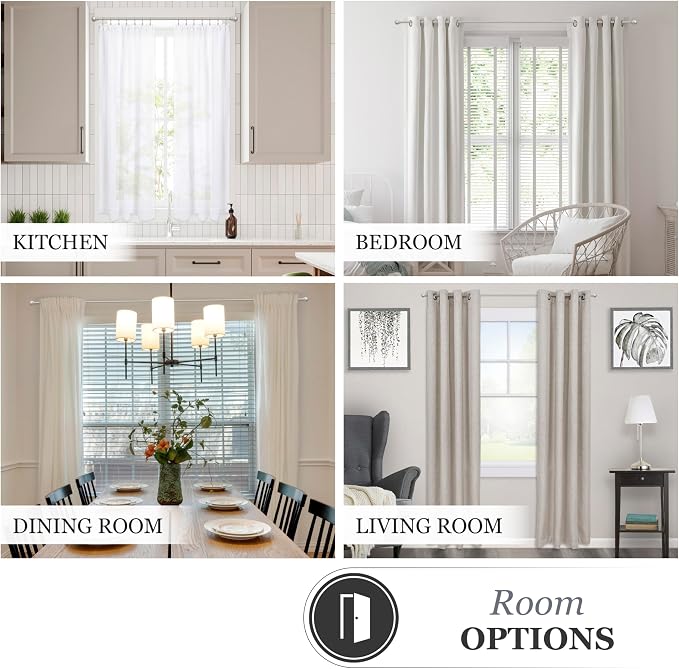 Kenney Chelsea Ball End Window Curtain Rod, Adjustable Curtain Rod for Windows 48 to 86 Inches, Extendable Curtain Rod Set, Brushed Nickel Silver Curtain Rod, Curtain Rods 4 Pack