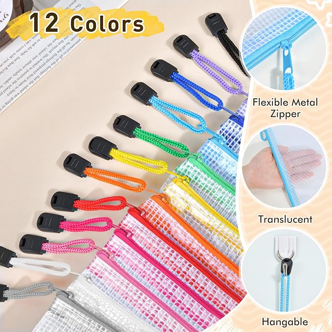 42pcs Mesh Zipper Pouch Bags, 8 Sizes Plastic Zippered Storage Bags for Organizing, Clear Pouches with Zipper, Waterproof Mesh Pouch for Office Supplies, Home Organize, Travel Storage