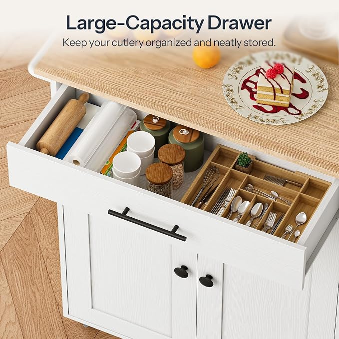 HOOBRO Kitchen Island with Drop Leaf, Rolling Kitchen Island Cart on Wheels | Kitchen Island on Wheels with Drawer & Spice Rack, Island Table with Adjustable Shelves, Kitchen Storage Cart wtih Towel Rack