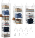 6 Tier Closet Hanging Organizer, Metal Closet Organizers and Storage with 4 Hanging Hooks 4 S-Hooks for Wardrobe Laundry Room, Wire Storage Shelf for Clothes Sweaters Pants (White)