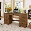 blini Large Farmhouse Executive Desk with Drawers，Wood Computer Desk，Embossed Texture Home Office Desk with File Cabinet Storage, Cable Management, Keyboard Tray，Working Table for Work Study Writing