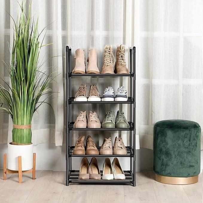 OYREL Shoe Rack, Sturdy Metal Shoes Rack Organizer,Narrow Shoes Stand Shelf 5 Tier Shoe Racks for Closets Small Space