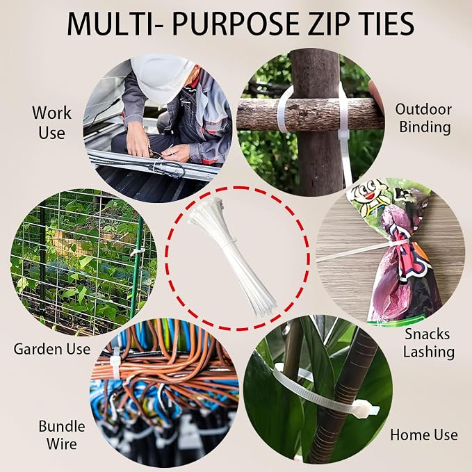 Small Zip Ties 4 Inch, 500 Pack, Mini White Cable Ties for Electronics, Wires, Nylon/Plastic Clear Zip Ties for Home Improvement, Office & Outdoor Use, 18lb Tensile Strength.