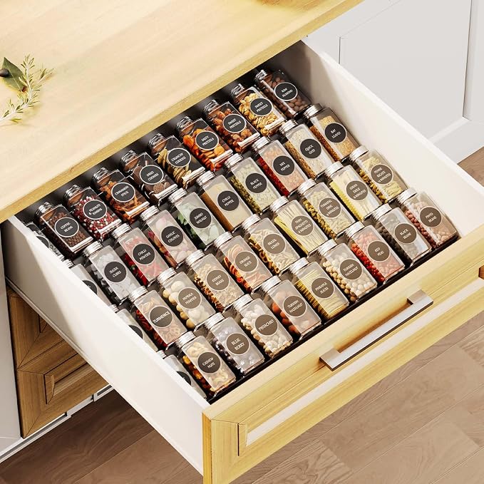 Famhap Spice Drawer Organizer Expandable 8 Tier for 11.6"-23.2" Wide Drawer | Durable Plastic, Slanted Seasoning Drawer Organizer, Use for Kitchen Spices Cosmetics